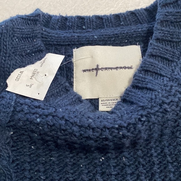 AMERICAN eagle dark navy soft cable knit mix stitch tweed sweater - Picture 7 of 13